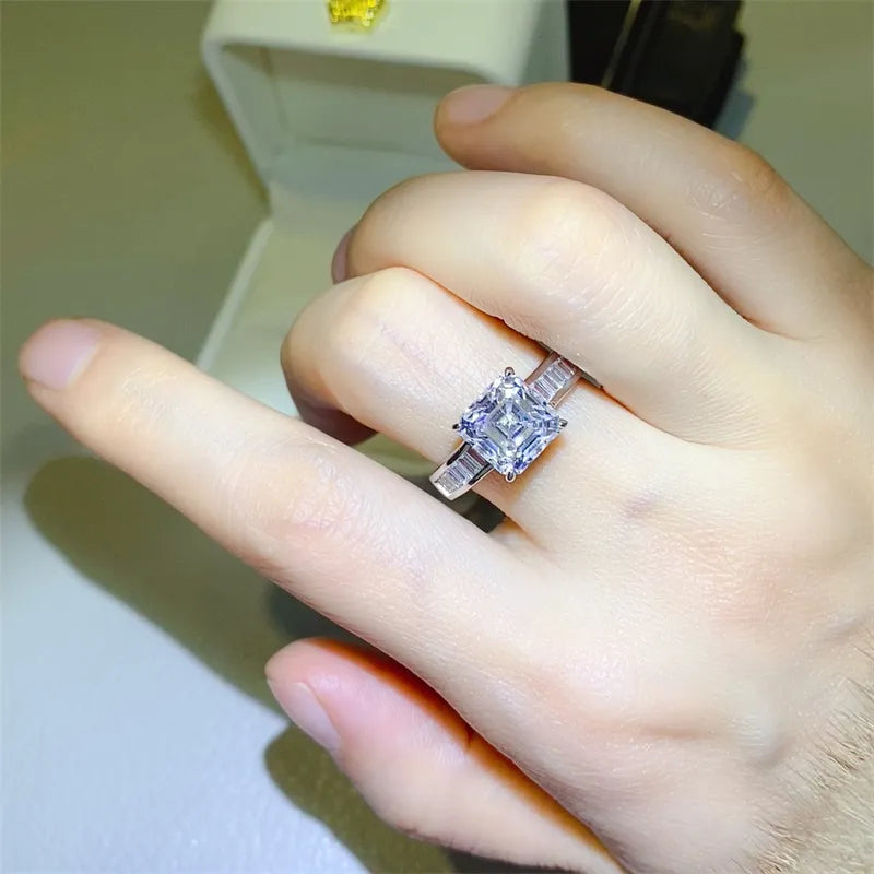 3 Carat Moissanite 925 Sterling Silver Square Shape Ring Silver OutfitFlow