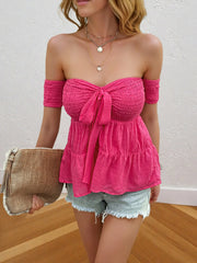 Off-Shoulder Smocked Bow-Tie Blouse OutfitFlow