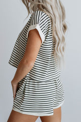 Outfit Flow - Striped Round Neck Top and Shorts Set