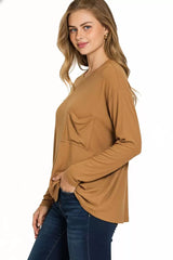Zenana Ribbed Rayon Span Dolman Sleeve Top Trendsi