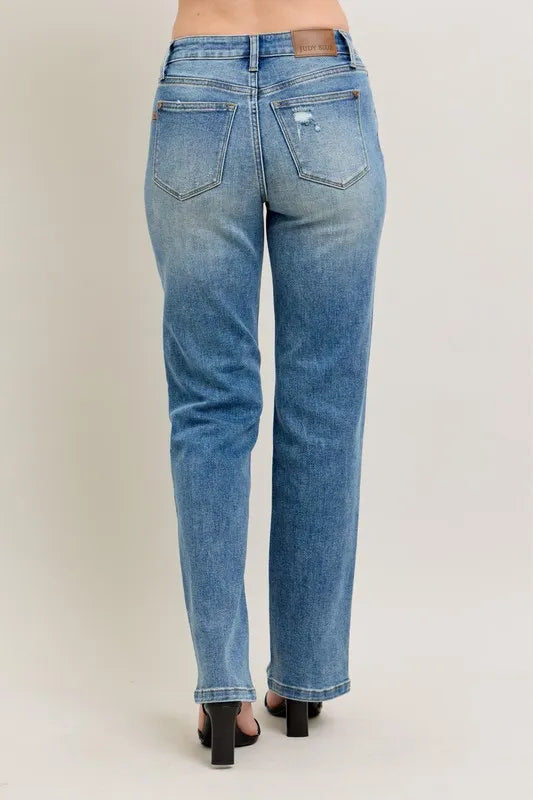 Judy Blue Full Size High Waist Vintage Wash Front Seam & Slit Straight Plus Size OutfitFlow