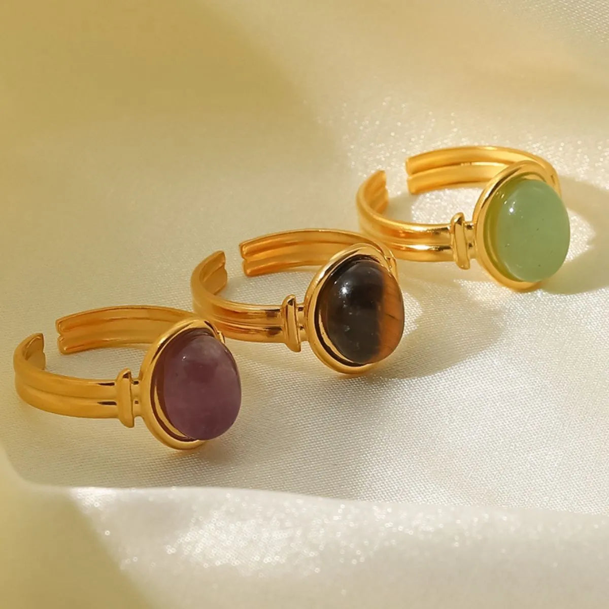 Vintage Natural Stone Gold Plated Adjustable Ring OutfitFlow