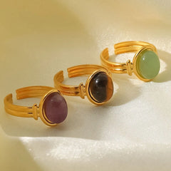 Vintage Natural Stone Gold Plated Adjustable Ring OutfitFlow