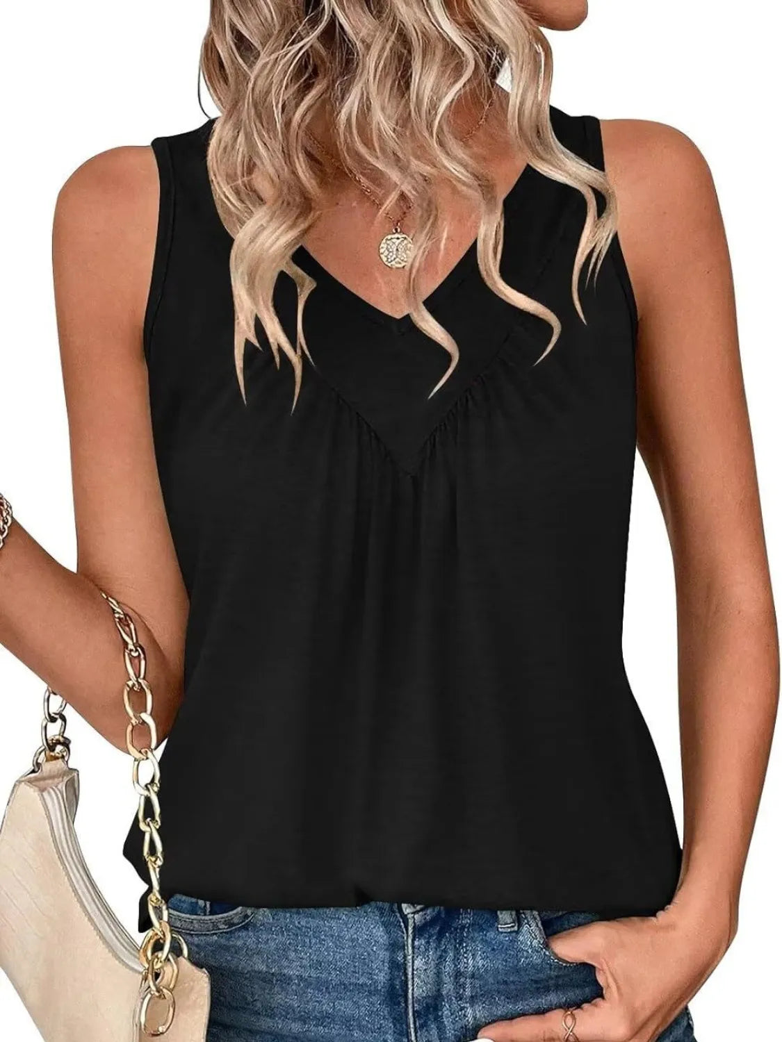 Ruched V-Neck Tank OutfitFlow