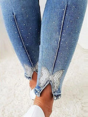 Rhinestone Butterfly Jeans with Pockets OutfitFlow