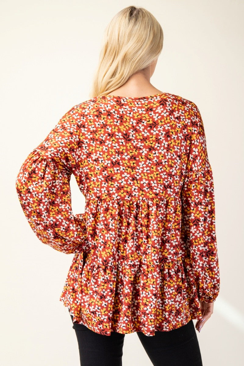 Outfit Flow - Celeste Full Size Floral V-Neck Balloon Sleeve Blouse