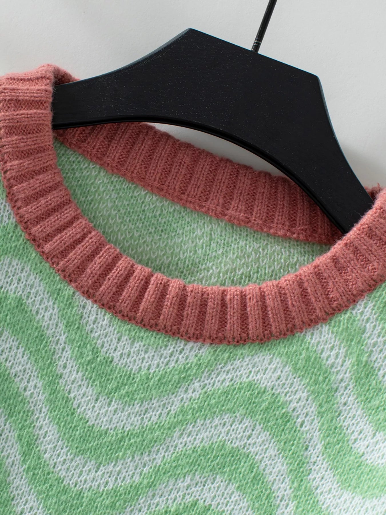 Wavy Striped Round Neck Sweater Trendsi