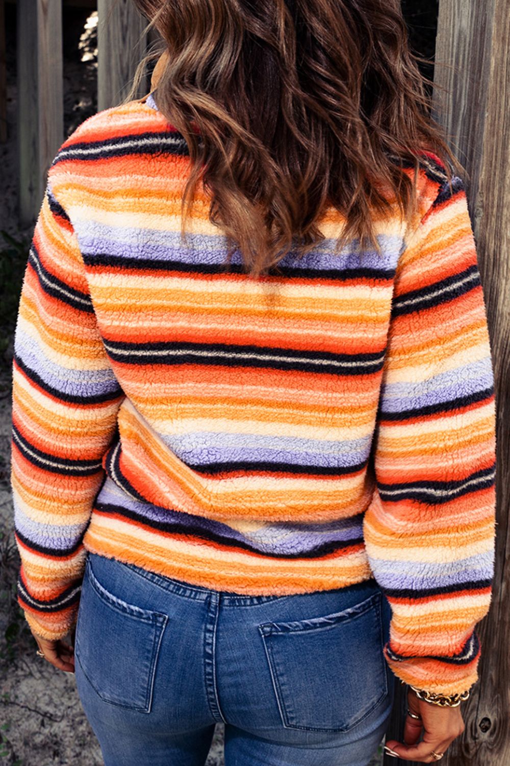 Outfit Flow - Contrast Striped Half Snap Long Sleeve Sweatshirt