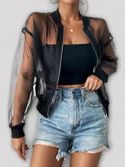 Sheer Mesh Zip Up Jacket OutfitFlow