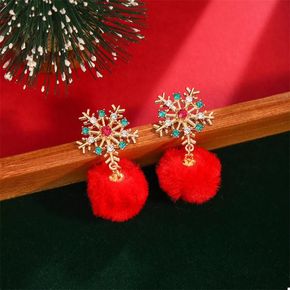 Christmas Snowflake Pom Pom Drop Earrings OutfitFlow