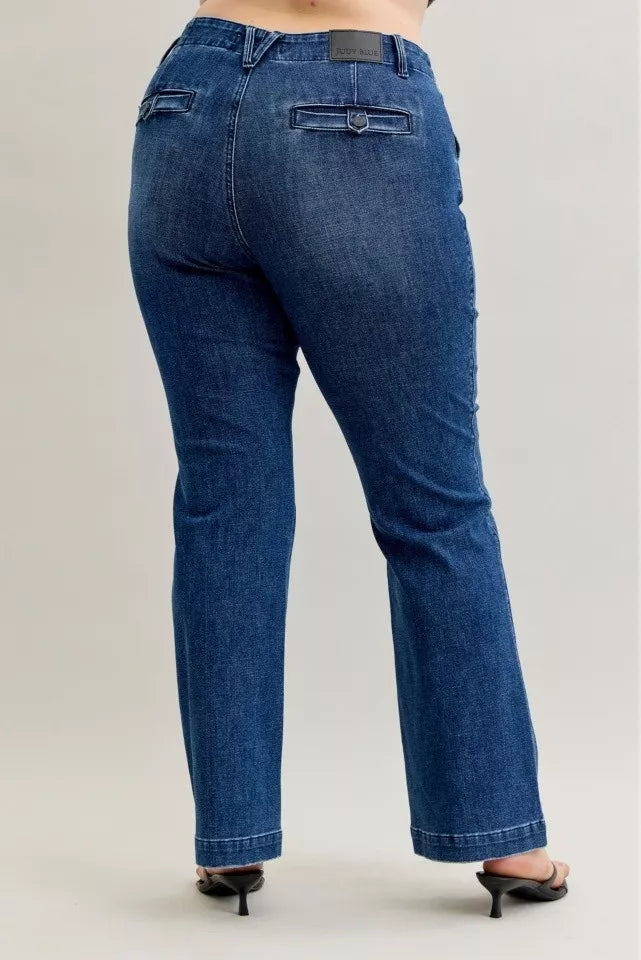 Judy Blue Full Size Mid Rise Bootcut Jeans with Welt Pockets Plus Size OutfitFlow