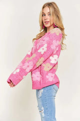 ADORA Full Size Floral Popped 2-Tone Sweater Top Plus Size OutfitFlow