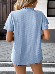 Swiss Dot Flutter Sleeves Blouse OutfitFlow