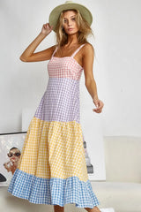 BiBi Color Block Tiered Gingham Dress OutfitFlow