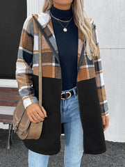 Outfit Flow - Plaid Zip Up Long Sleeve Hooded Outerwear