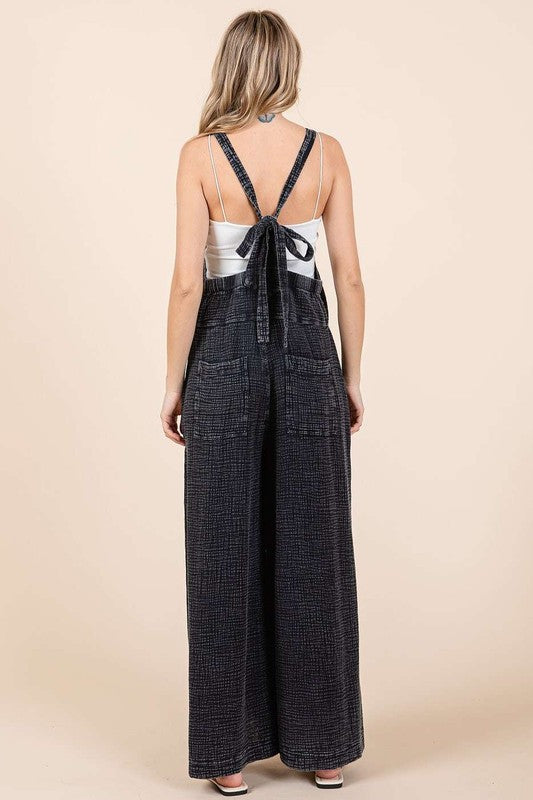 Mittoshop Textured Wide Leg Overalls OutfitFlow