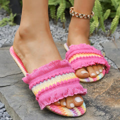 Open Toe Flats Sandals Fuchsia Pink OutfitFlow