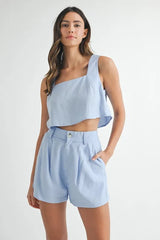 MABLE Sleeveless Crop Top and Shorts Set Blue OutfitFlow