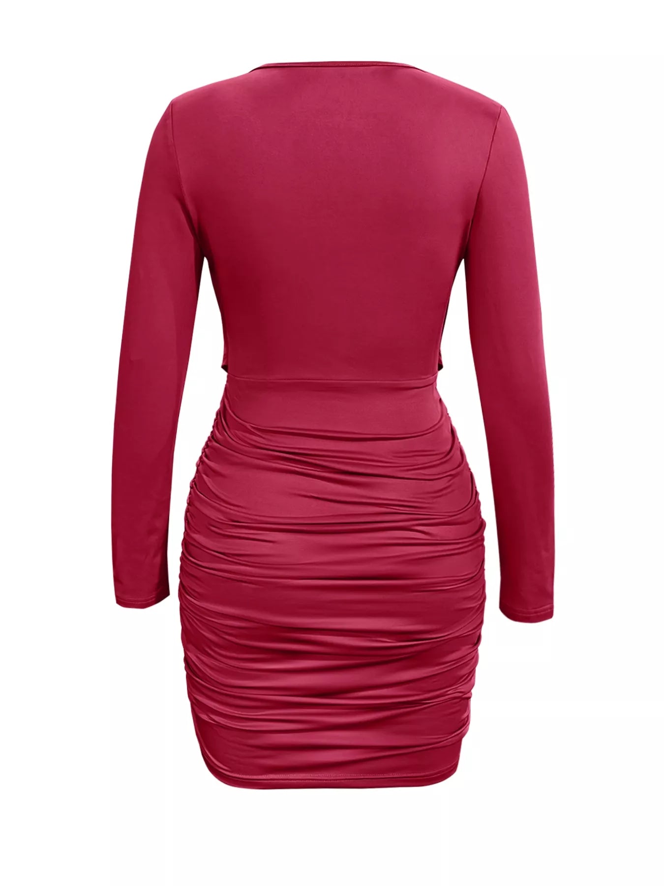 Draped V-Neck Long Sleeve Bodycon Mini Dress OutfitFlow