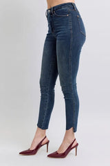 Judy Blue Full Size High Waist Tummy Control Step Hem Skinny Jeans Plus Size OutfitFlow