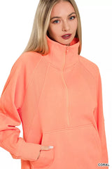 Zenana Half Zip Fleece Sweatshirt with kangaroo Pocket OutfitFlow