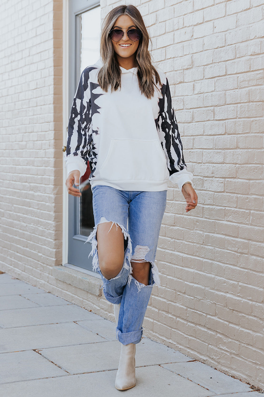 Outfit Flow - Contrast Dropped Shoulder Hoodie with Pocket