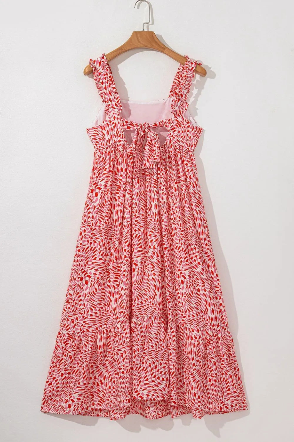 Geometric Print Knot Back Sleeveless Ruffle Hem Dress OutfitFlow