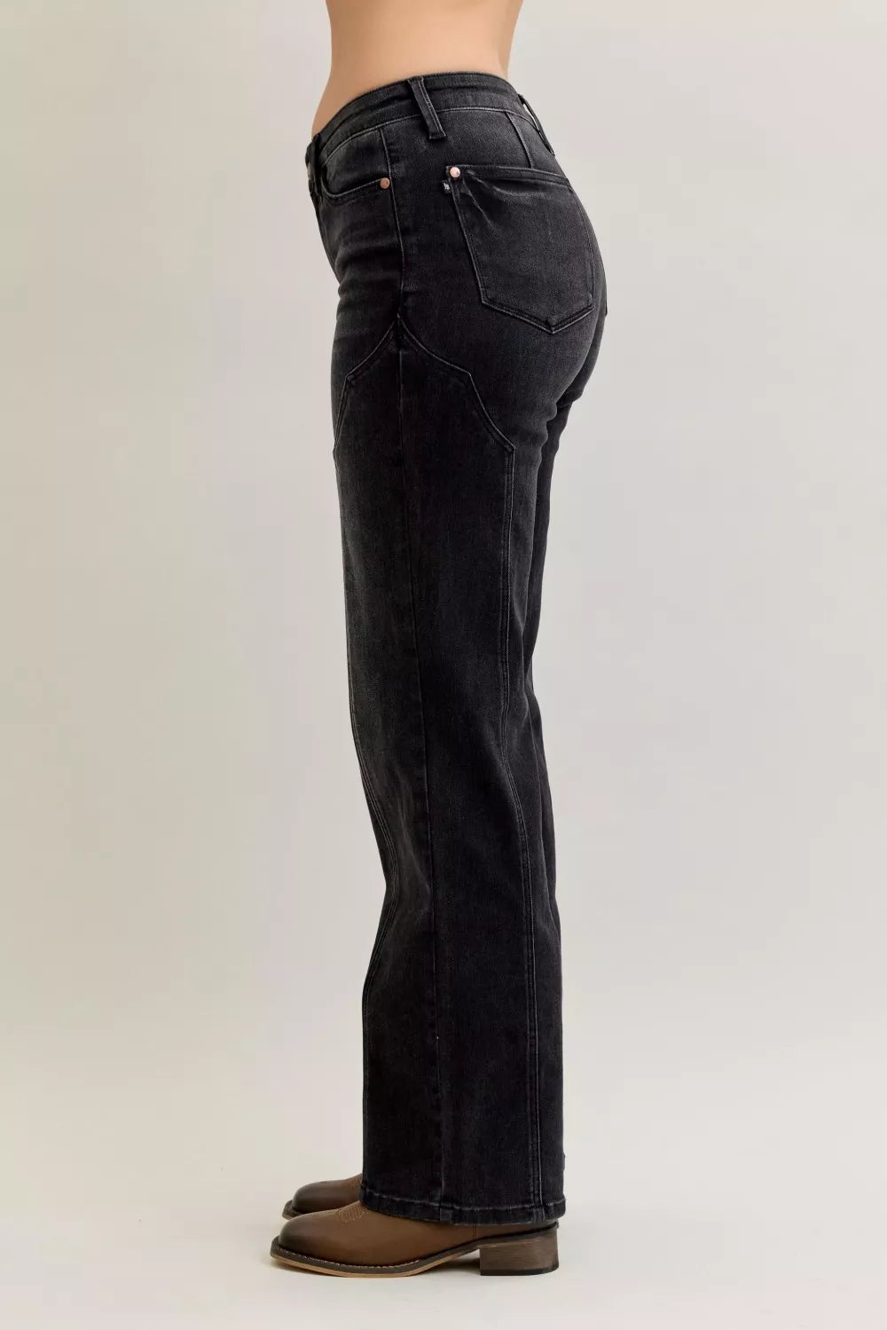 Judy Blue Mid Rise Straight Western Seam Detail Jeans Trendsi