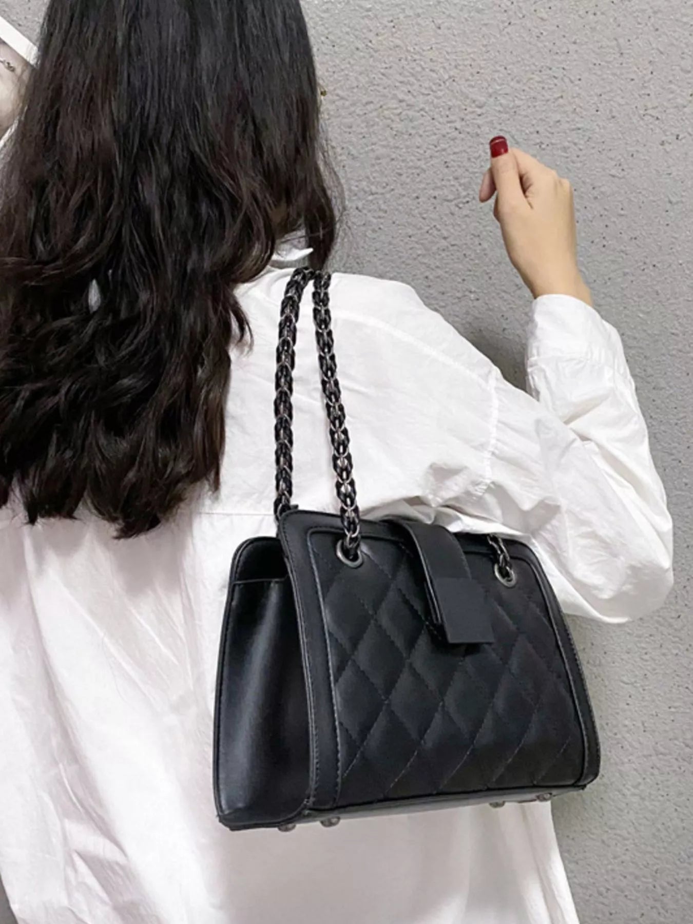 Quilted Chain Strap Shoulder Bag OutfitFlow