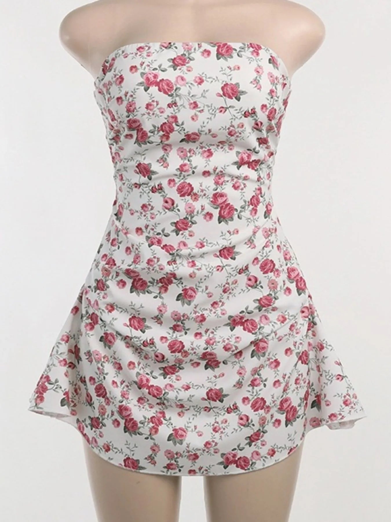 Floral Print Strapless Mini Dress OutfitFlow
