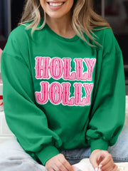 HOLLY JOLLY Towel Embroidered Christmas Holiday Sweatshirt OutfitFlow
