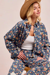 BiBi Washed Floral Print Denim Jacket OutfitFlow