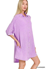 Zenana Washed Double Gauze Button Down Shirt Dress OutfitFlow