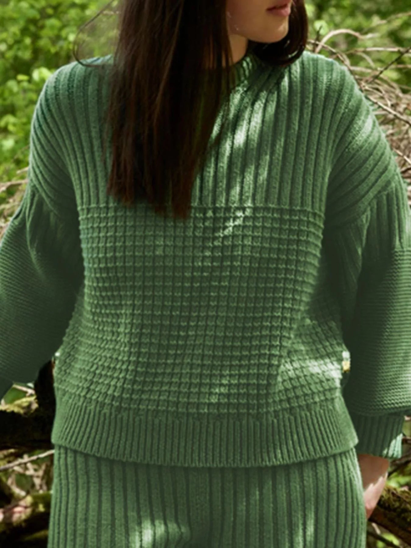 Textured Knit Round Neck Sweater OutfitFlow