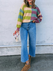 Stripe Drop Shoulder Ribbed Edge Sweater OutfitFlow