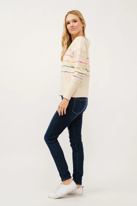 And The Why Multi Striped Pullover Sweater Top OutfitFlow