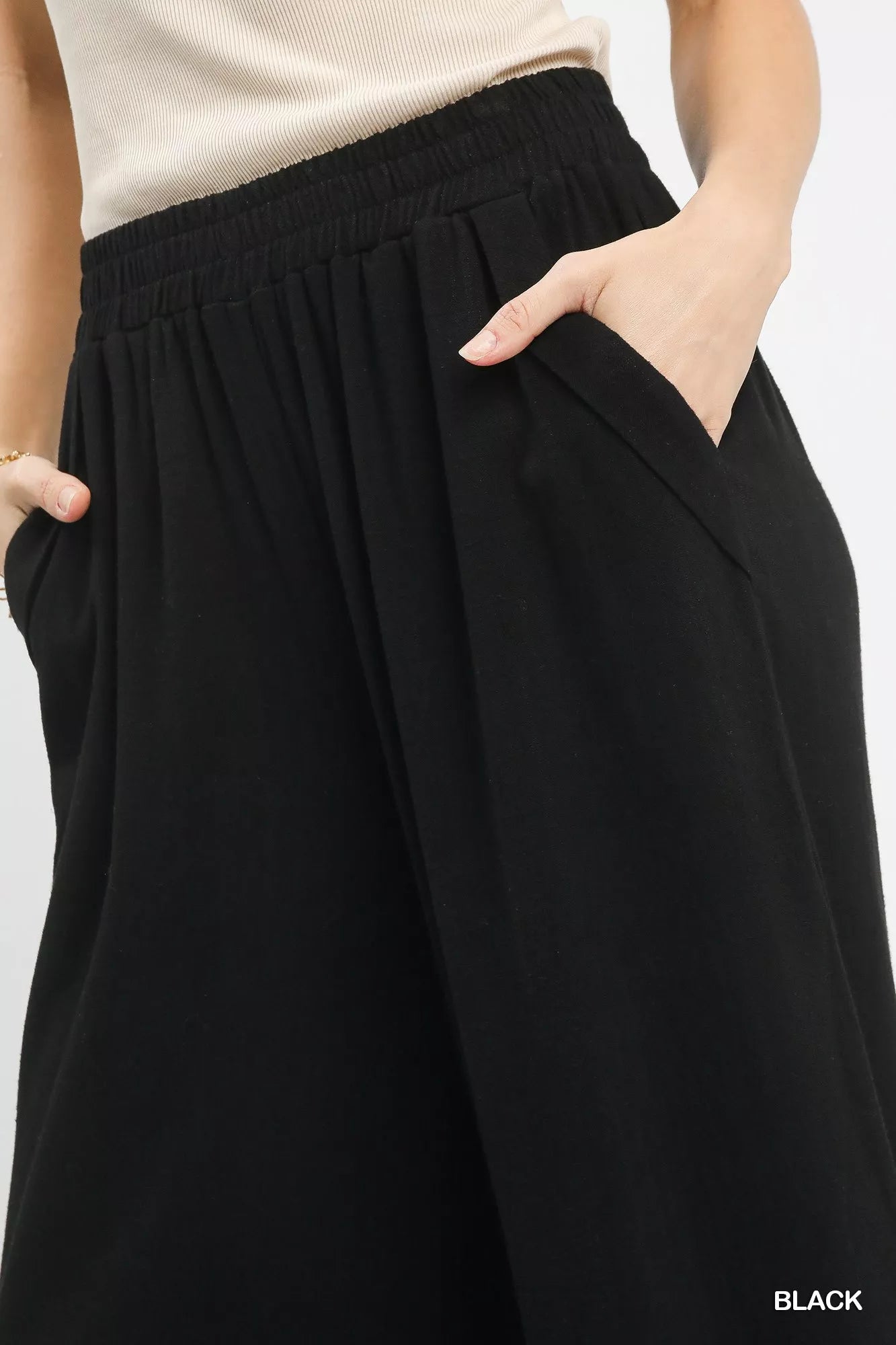 Umgee Linen Blend Scallop Hem Wide Leg Pants OutfitFlow