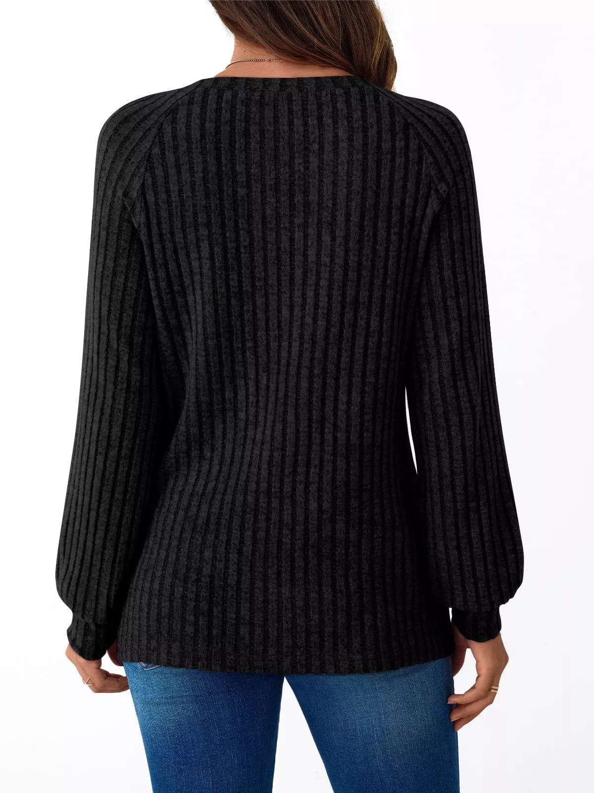 Ribbed Knit Decor Button Long Sleeve T-Shirt OutfitFlow