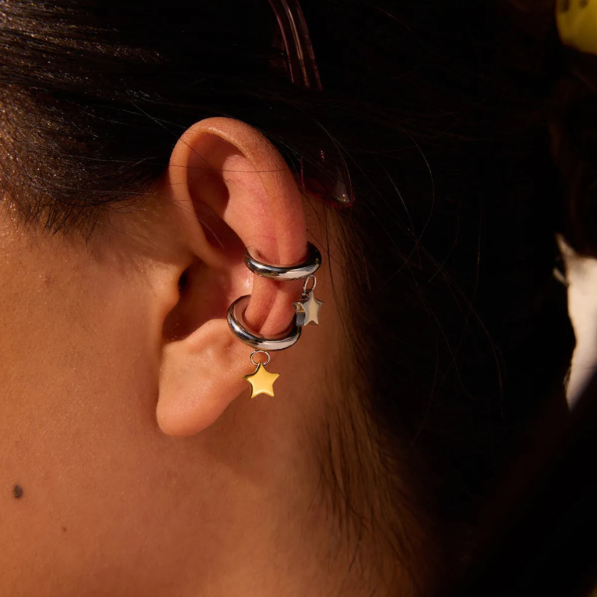 Stainless Steel Star Clip On Earrings Gold One Size OutfitFlow