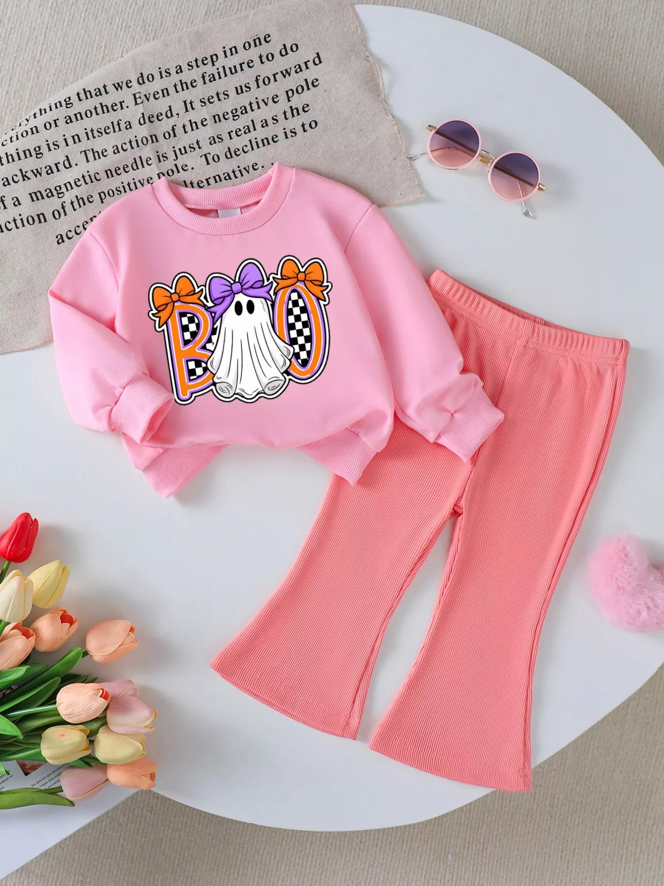 Children's Halloween Graphic Sweatshirt and Flare Pants Set Print 4 OutfitFlow