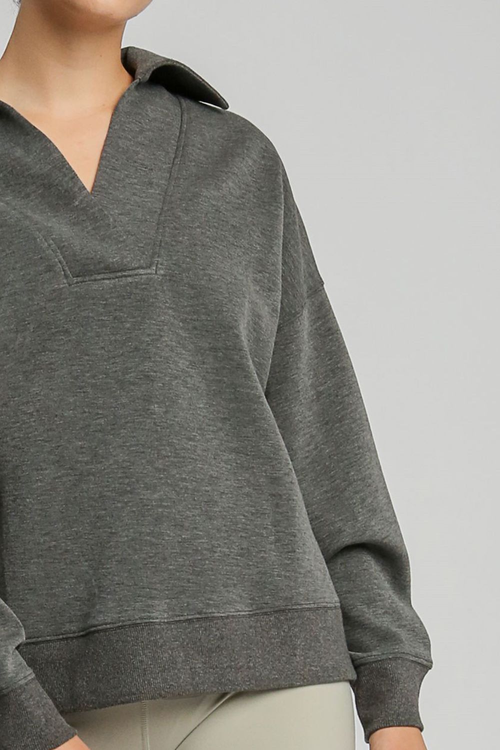 Outfit Flow - Umgee Johnny Collar Dropped Shoulder Sweatshirt