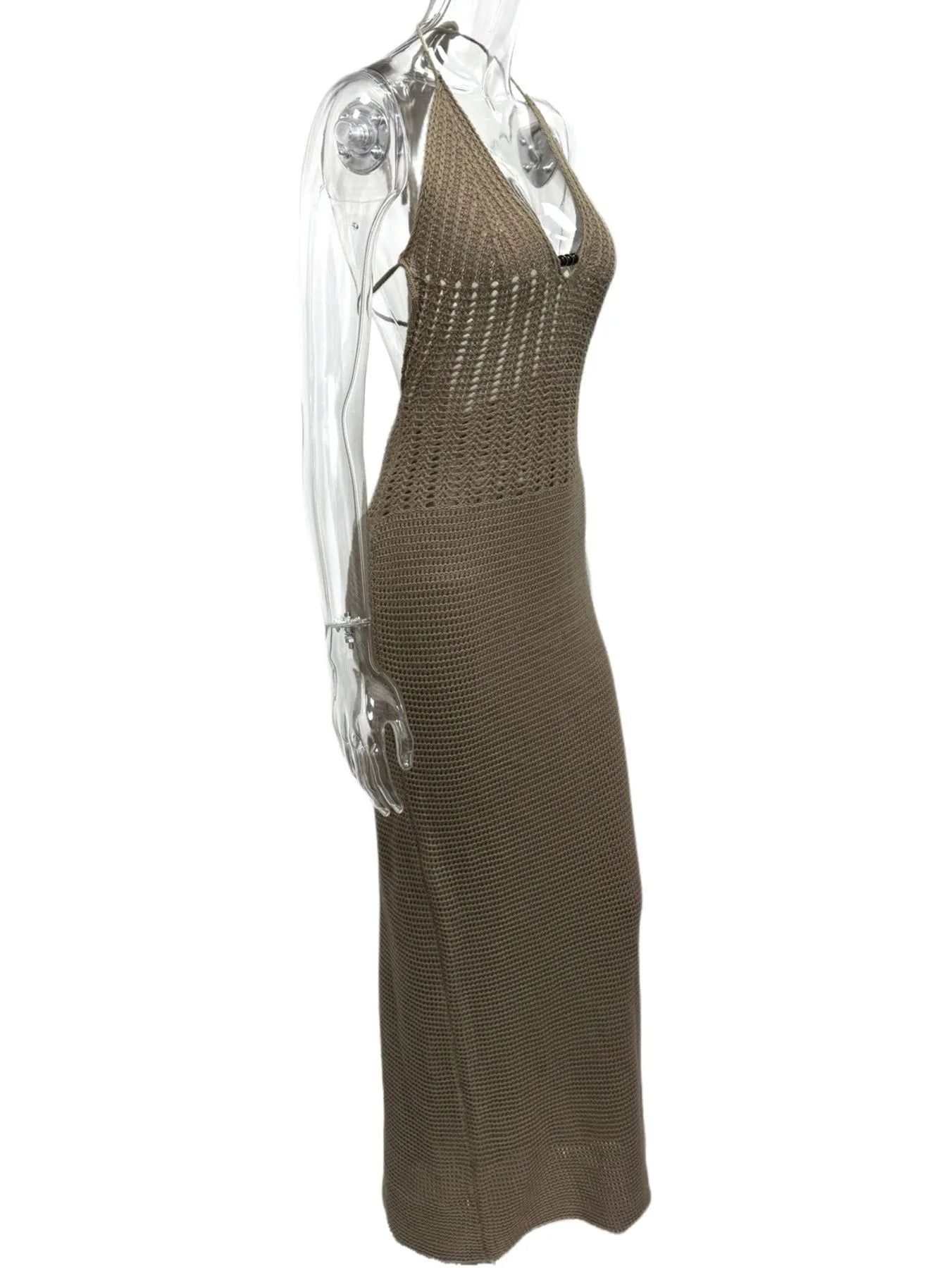 Halter Neck Maxi Bodycon Sweater Dress OutfitFlow