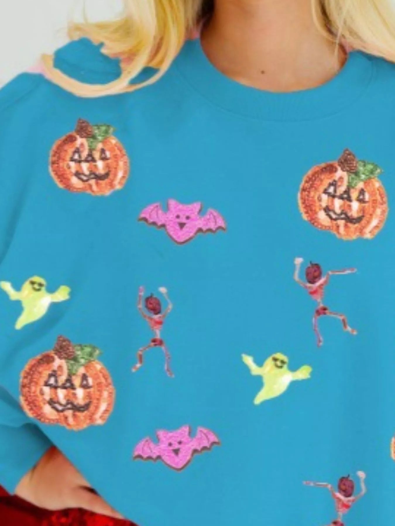 Halloween Sequin Round Neck Long Sleeve Sweatshirt OutfitFlow