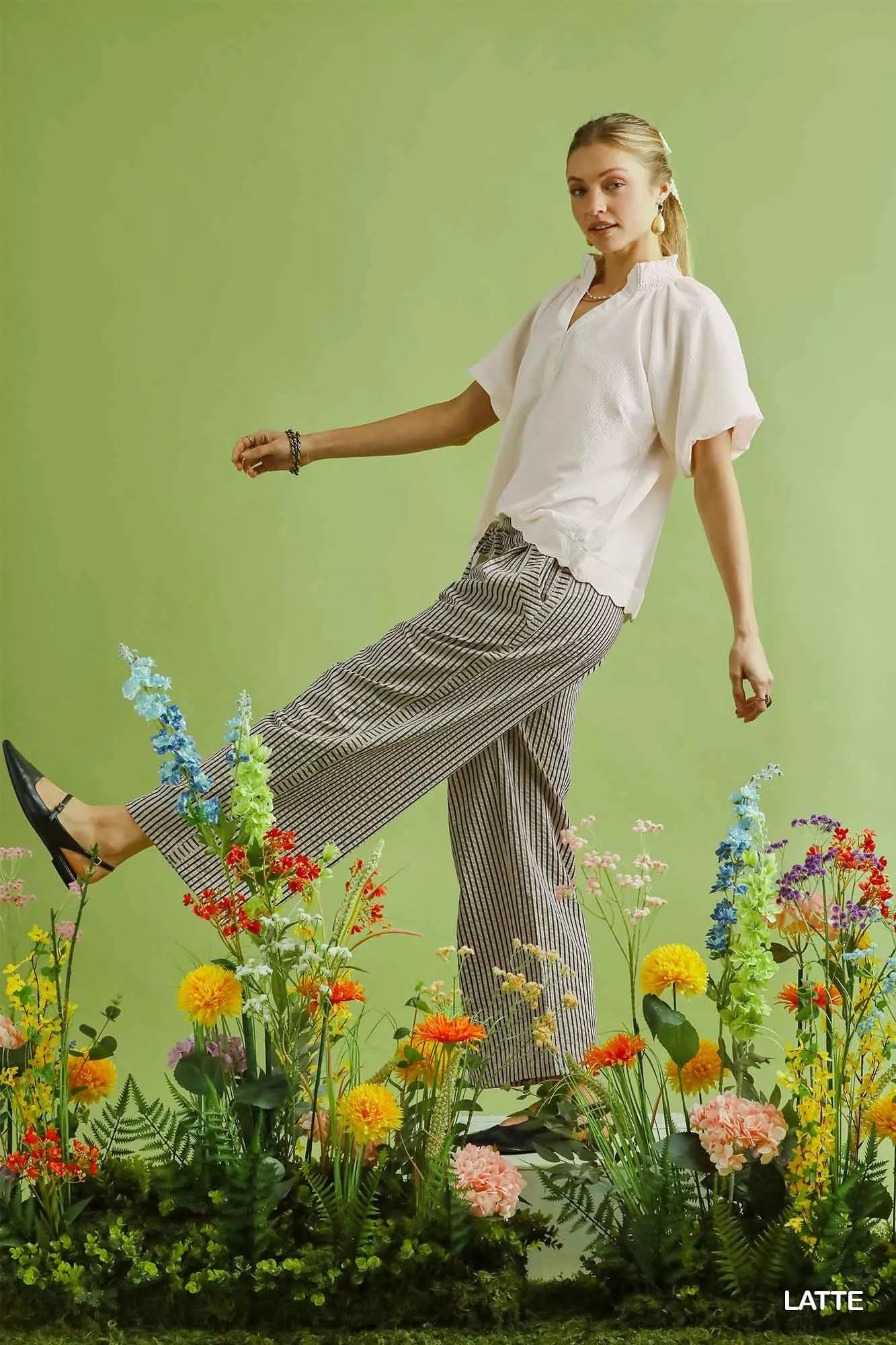 Umgee Drawstring Striped Wide-Leg Pants Trendsi