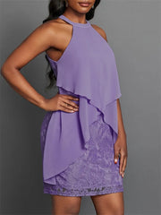 Halter Neck Layered Lace Mini Dress OutfitFlow