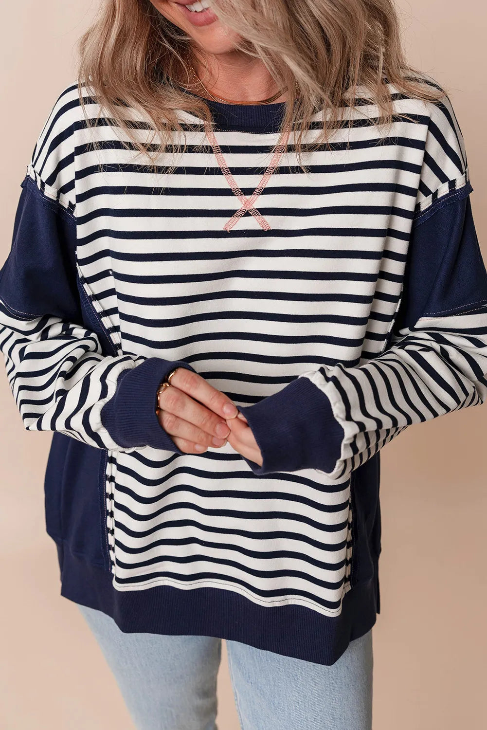 Outfit Flow - Striped Round Neck Long Sleeve Sweatshirt