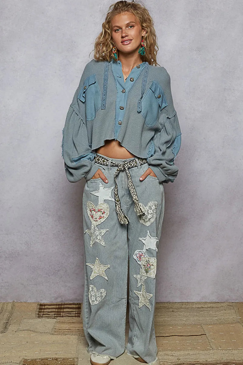 POL Contrast Cropped Jacket with Raw Edge Detail OutfitFlow