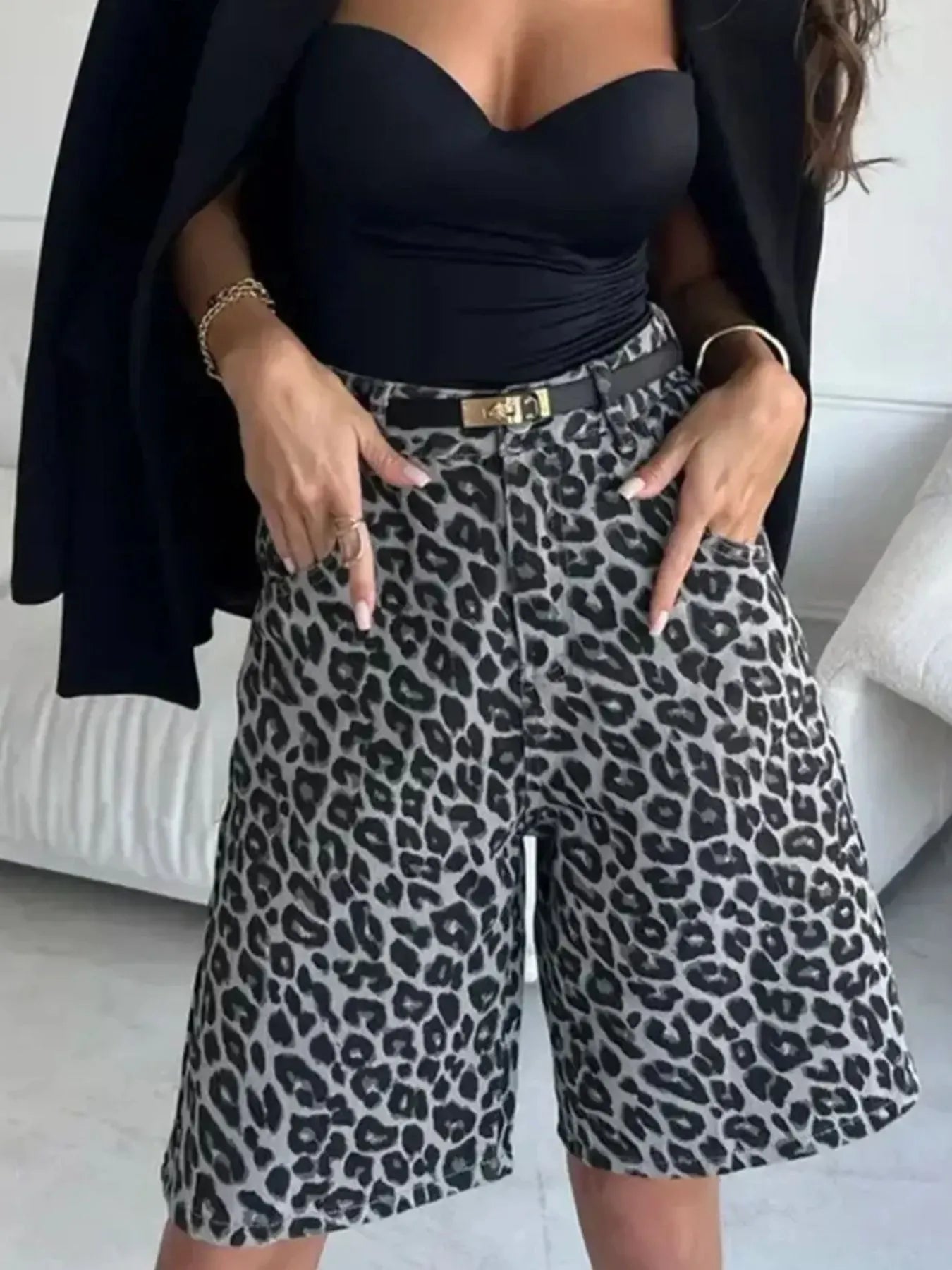 Leopard Print High-Waisted Casual Shorts OutfitFlow