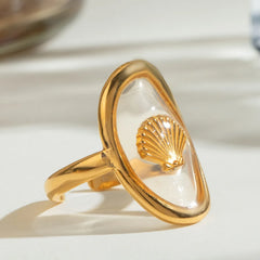 18K Gold-Plated Shell Pattern Mother of Pearl Ring OutfitFlow