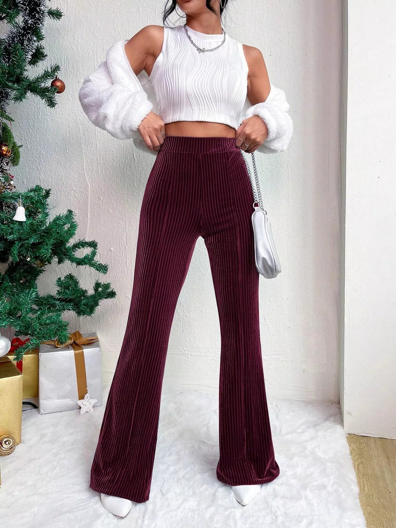 Corduroy High Waist Flare Pants OutfitFlow